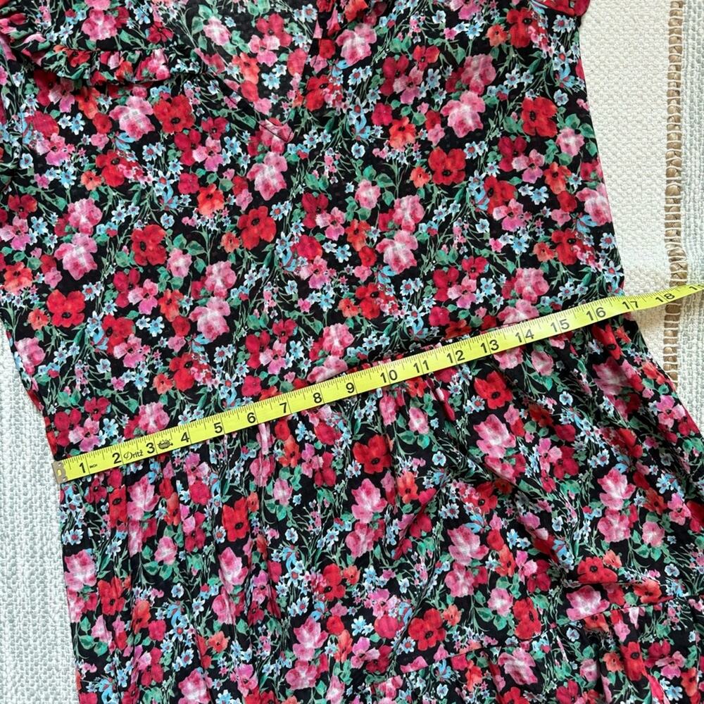 Zara Red Pink Black Green Floral Long Balloon Sleeves Midi Dress Women’s Small - Picture 7 of 12